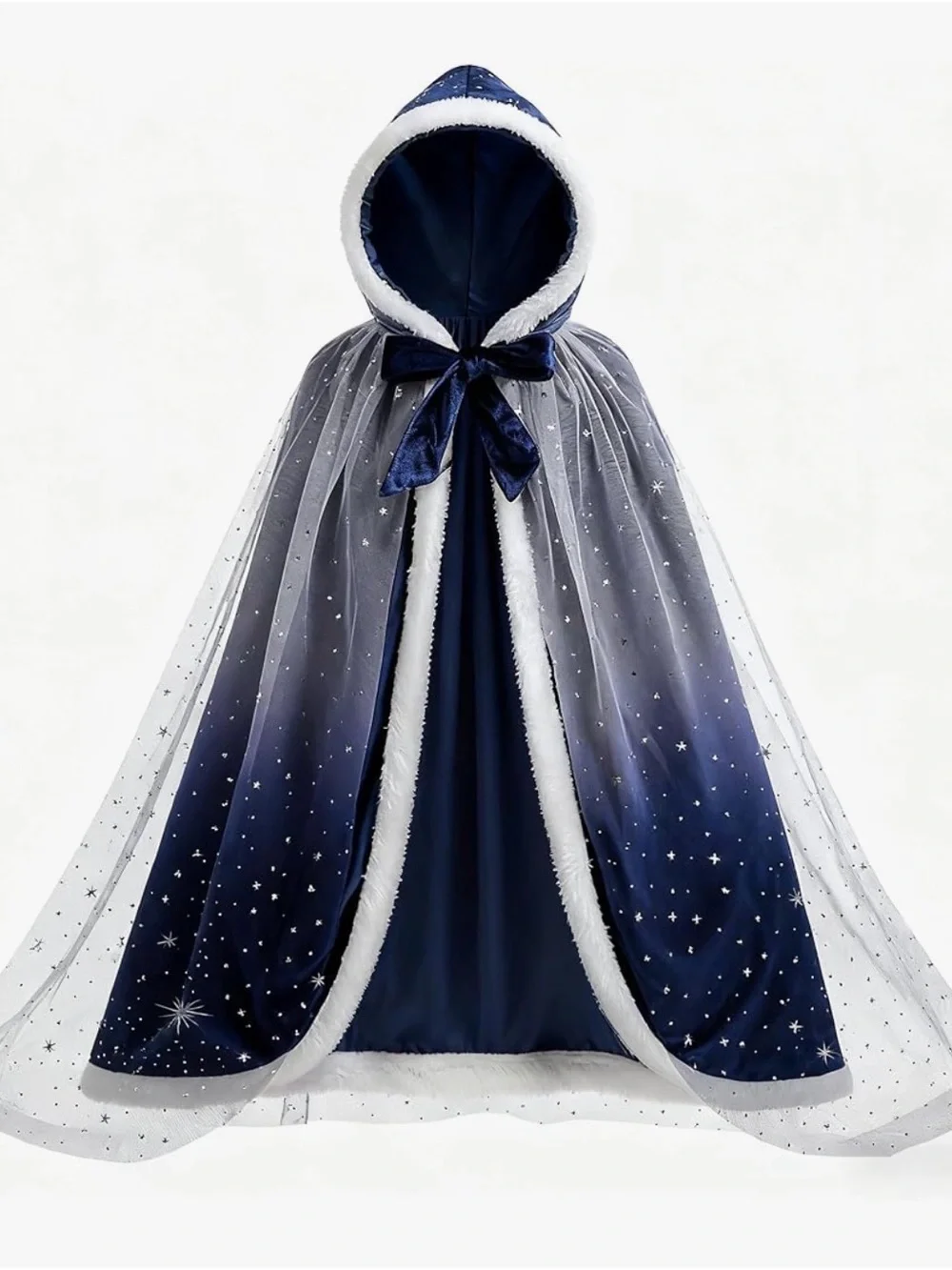 Winter Princess Navy Starry Hooded Cape for Kids - Faux Fur Trim 8/10